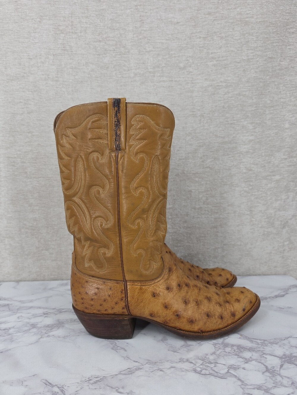 Lucchese Tan Leather Full Quill Ostrich Cowgirl Cowboy Boots Vintage Women's 11B
